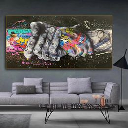 Graffiti Art Handshake Gesture Painting on Canvas Posters and Prints Street Wall Art Picture for Living Room Cuadros Home Decor231J