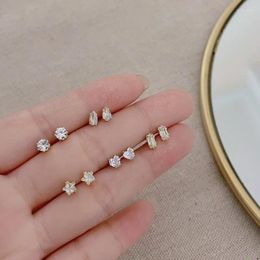 Stud Earrings S925 Silver Needle Shining Delicate Round Square Zricon For Women Girls Gold Colour Star Geometric Gifts