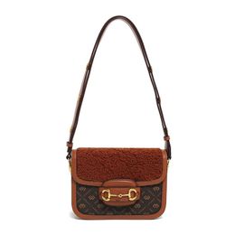 plush saddle bag flap underarm shoulder crossbody bag woman leather handbags fashion satchel borse lady cosmetic messenger designer bags wallet purse brown white