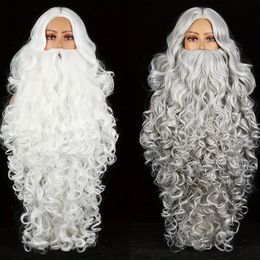 Christmas Decorations Cosplay Synthetic Short Hair WhiteGrey Santa Claus Beard Unisex Men Women Party Dress Up Props Accessorie 231121