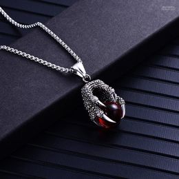 Pendant Necklaces Classic Domineering Dragon Claw Stainless Steel Necklace For Men Punk Red Black Crystal Ball Fashion JewelryPendant Morr22