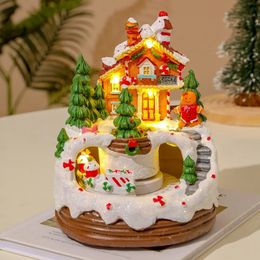 Christmas Decorations Year Gift Christmas Creative Decoration Rotating Train Luminous Music Cookie House Snowy House Decoration Resin Crafts 231121