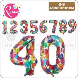 Party Decoration 40 Inch Colourful Big Number Aluminium Foil Mylar Helium Balloon For Children's Birthday Baby Shower Ball