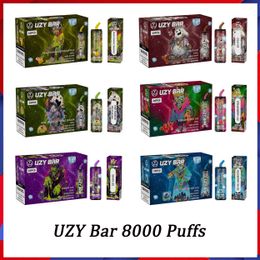 Original UZY Bar 8000 Puff Disposable E Cigarettes 1.2ohm Mesh Coil 18ml Pod Battery Rechargeable Electronic Cigs Puff 8K 0% 2% 3% 5% Disposable Vape Kit Fast Ship