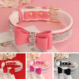 Dog Collars Cute Bowknot Collar Bling Rhinestone Small Dogs Cat Soft Velvet Pet Puppy Necklace Warm Glitter For Chihuahua