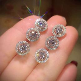 Vecalon New Arrival Best Friends 18K White Gold Plated Earings Big Diamond Earrings for Women White Zircon luxury earrings