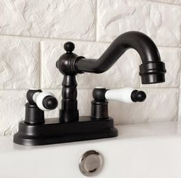 Kitchen Faucets Deck Mounted Basin Faucet Double Handle Dual Hole Bathroom Sink Cold And Water Mixer Tap Oil Rubbed Brass 2hg074