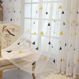 Nordic Triangle Tulle Curtains For Children's Bedroom Kids Window Drapes Sheer Modern Geometric Embroidery Living Room Curtai226b