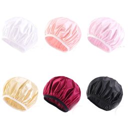 Solid Color Waterproof Satin Bath Hat Beanie For Women Men Elastic Work Caps Hair Care Decor Fashion Accessories