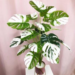 75cm 24 Leaves Artificial Monstera Large Tropical Plants Real Touch Palm Leaves Fake Plastic Turtle Foliage Home Office Decor 2106230P