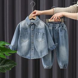 Clothing Sets 1-10Years Old Boys Denim Coats Suit Spring Autumn Kids Long Sleeve Shirts Loose Jeans Pants Two-Piece Set Children Clothes