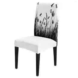 Chair Covers Black Flower Grass Dragonfly Dining Cover Kitchen Stretch Spandex Seat Slipcover For Banquet Wedding Party