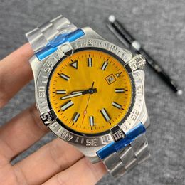 N Quality Right Hand Silver Watches Stainless Case Yellow Dial SUPEROCEAN HERITAGE Automatic Mechanical Movement Watch Leather Str2354