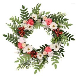 Decorative Flowers Wreaths For Front Door Decor Spring Artificial Flower Wreath Floral Welcome Sign Wall Window Party Decoration