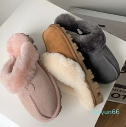 slippers Winter femmes mules flat fur downy slides Sheepskin Shearling slipper platform Women Men cowhide