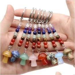 Keychains & Lanyards Mushroom Shape Stone Key Rings 7 Colours Chakra Beads Chains Charms Keychains Healing Crystal Keyrings For Women M Dhf2V