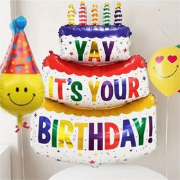 Party Decoration Colored candles three-layer cake aluminum foil film balloons happy birthday party decorations children's colored cake aluminum foil balloons