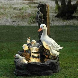 Garden Decorations Duck Fountain Statue Battery Powered Resin Animal Model Crafts Miniature Decoration Home Yard Land Outdoor Orna293A