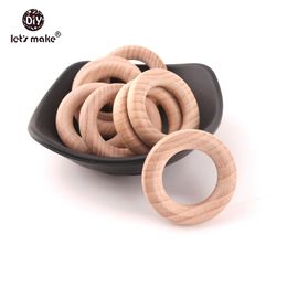 Baby Teethers Toys Let's Make Baby Teether 50pc Beech Wooden Round Wood Ring 40mm DIY Bracelet Crafts Gift Teething Accessory Nursing Bangles 230422