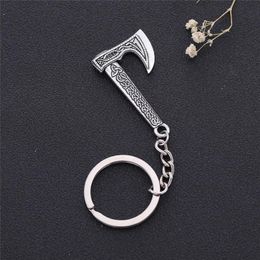 Keychains Personality Viking Axe Charm Key Chain Design For Women Men Special Rope Knot And Triskele Pattern Drop