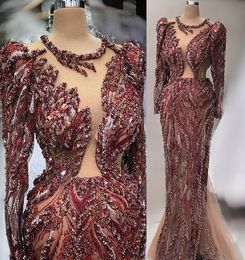 2023 April Aso Ebi Dark Red Prom Dress Beaded Mermaid Luxurious Evening Formal Party Second Reception Birthday Engagement Gowns Dresses Robe De Soiree ZJ602