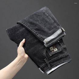 Men's Jeans Fall Embroidered Trend Belt Fitted Small Feet Denim Pants