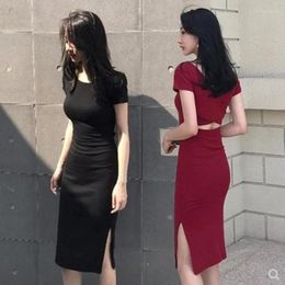 Casual Dresses 2023 Spring/Summer Sexy Mid Length Womens Short Sleeve Backless Elegant And Pretty Women's Dress Midi Women Clothing