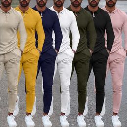 Men's Tracksuits Pullover Knitted Sweater Men Joggers Suits Set Arrival Fall Clothes Casual Lapel Solid Colour Sweat Suit