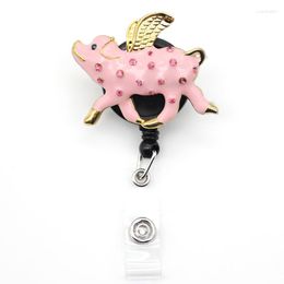 Brooches Rhinestone Pig Retractable ID Badge Reel/Id Holder/ Holder