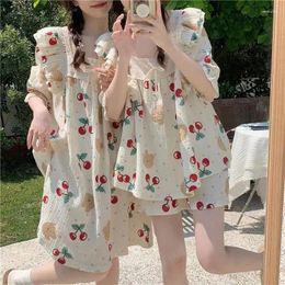 Women's Sleepwear Women Sweet Summer Pyjamas Cute Girl Milk Silk Short Sleeve Home Set Nightgown Korean Nightdress Shorts And Blouse 2