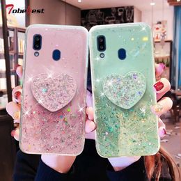 Cell Phone Cases Bling Glitter Heart Love Phone holder Case For Galaxy A10 A20 A30 A40 A50 A60 A70 A80 A10S A20S A20E Silicone Cover J230421