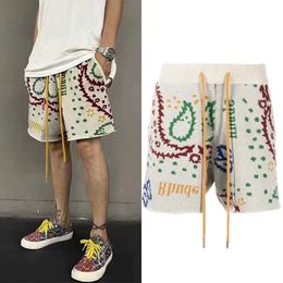 Designer Clothing Rhude American Cashew Flower Colourful Knitted Jacquard Drawstring Shorts High Street Woollen Sports Capris Trendy Couples Joggers Sportswear