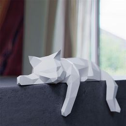 Lying Cat 3D Paper Model Animal Sculpture Papercraft DIY Craft for Living Room Desktop Decoration Bookshelf Home Decor 220609191x