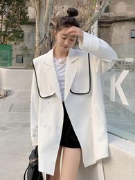 Women's Trench Coats Detachable Sailor Collar White Windbreaker Blazer Women Elegant Korean Casual Mid-long Jacket Coat 2023 Spring Fall