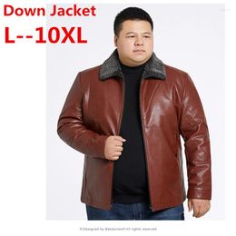 Men's Down 10XL 9XL 8XL 6X Leather Jacket Winter Thick Hood Detached Warm Waterproof Big Raccoon Fur Collar For -30 Degrees