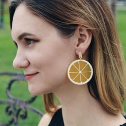 Dangle Earrings Acrylic Cute Lemon Earring For Women 2023 Geometric Fruit Yellow Green Modern Korean Oorbellen Brincos Grandes De Festa