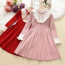Clothing Sets 2023 Baby Girl Princess Sweet Knitted Dress Set Clothe For Children Kid Autumn Casual Fashion Bow Coat Short