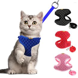 Cat Collars Vest Leads For Small Dog Rhinestone Mesh Harness Leash Set Supplies Adjustable