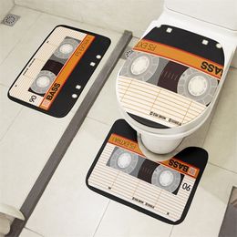 Carpet 3 PCS Set Toilet Anti Slip Floor Mat Retro Cassette Tape Lid Cover Shower Decoration Cushion Rugs Bath Entrance Doormat 230421