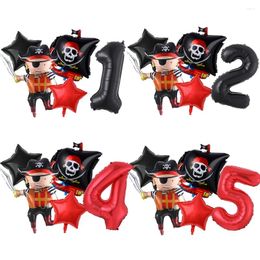 Party Decoration 4/5pcs Halloween Pirate Boat Balloon Set 32inch Black Red 0-9 Number Boys Birthday Baby Shower Children's Helium