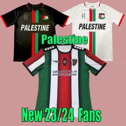 New 2023 2024 Palestinian FC Football Jersey Black White Centre Stripe (Red/Green English) Football Shirt War Justice March Football Jersey Fan Version