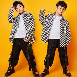 Stage Wear Boys Lattice Shirts Long Sleeves Fashion Cargo Pants For Kids Hip Hop Dance Costume Drum Jazz Performance Outfits BL6867