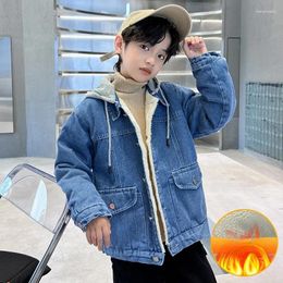 Jackets 2024 Fall And Winter Padded Warm Top Jacket Denim Clothing Boys Hooded Middle Large Children