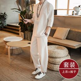 Active Sets Chinese Style Men Sportswear Tracksuit Cotton Linen Loose Sweatshirt Harem Pant Tai Chi Martial Arts Meditation Casual Yoga Set