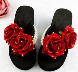 Slippers HAHA FLOWER Summer High Quality Sweet Handmade Artificial Flowers Pearl Flip Flops Sandals Beach