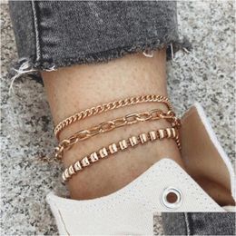 Anklets Anklets Womens Charm Geometric Mti-Layer Thick Chain Anklet Female Punk Ankle Bracelet Beach Sandal Jewelry Drop Delivery Jewe Dhydz