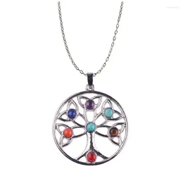 Pendant Necklaces 7 Chakra Stones Natural Stone Tree Of Life Semi Precious Choker Necklace For Women Jewellery Yoga