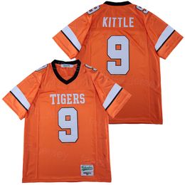 9 George Kittle Norman Tigers Jersey High School Football Orange 팀 컬러 Moive College 자수 스포츠 팬을위한 통기성