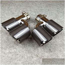 Muffler 2Pcs H Style Car Carbon Exhaust Pipe Double Nose End Tip Inlet 51 54 57 60 6M Drop Delivery Mobiles Motorcycles Parts System Dhfh6
