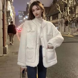 Women's Fur Korean Loose Lamb Wool Jackets Ladies Autumn Winter Thickened Warm Plush Coats Women Streetwear O-Neck Faux Outwear